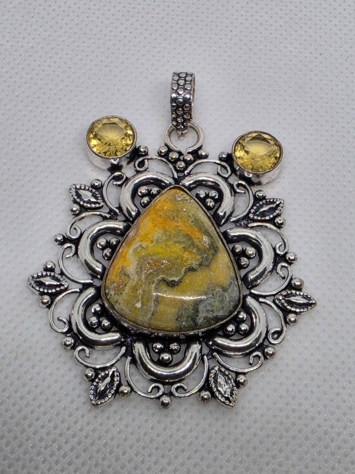 Bumble Bee Jasper and Citrine 925 Silver Plated Long Pendant Size 2.4″