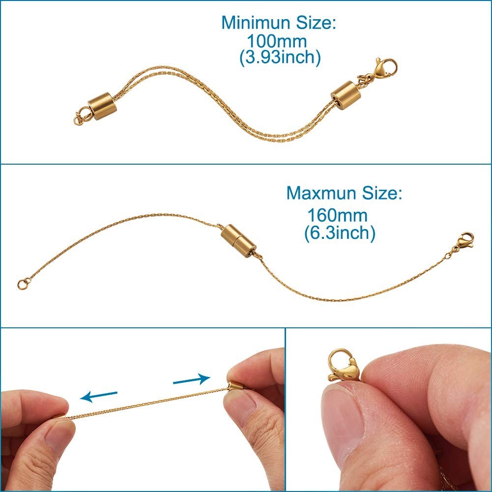 6Pcs Adjustable Stainless Steel Chain Extenders for Necklaces & Bracelets, 3.93-