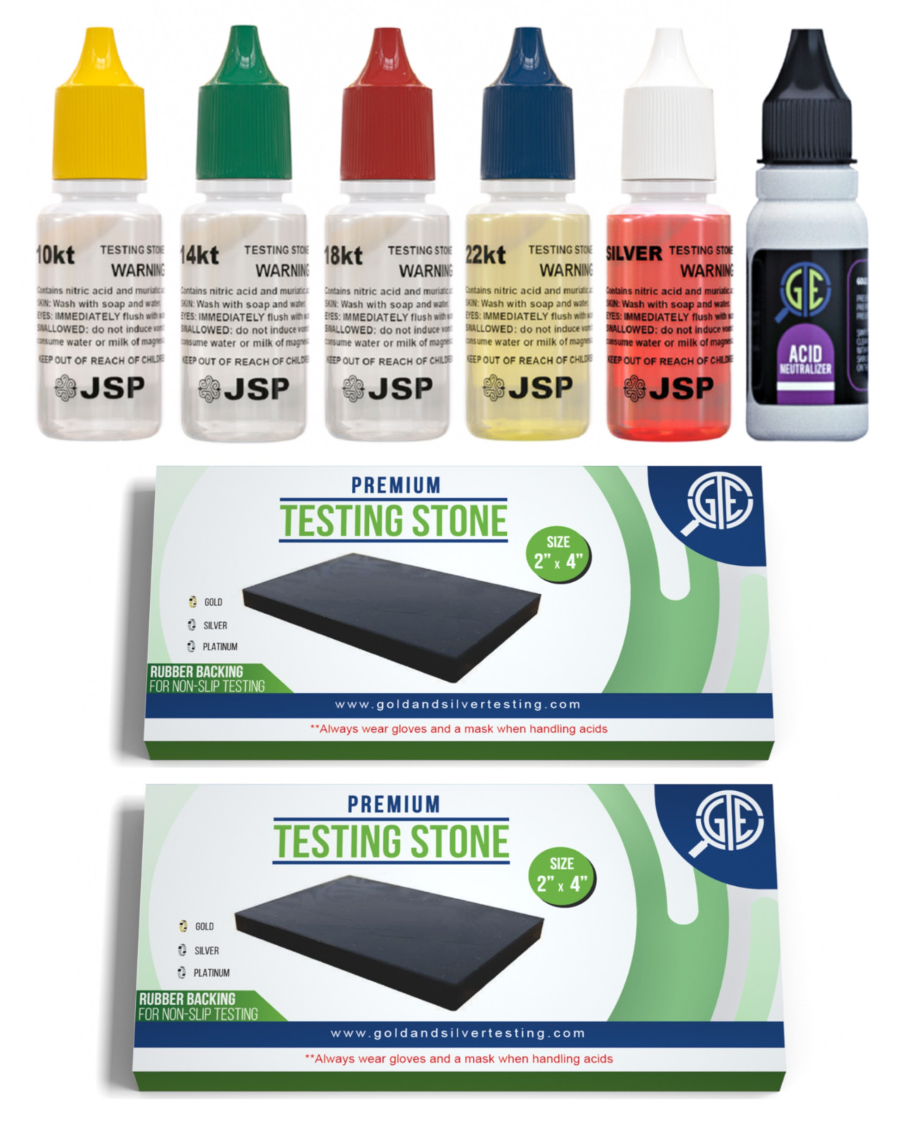 Gold Silver 10K 14K 18K 22K 24K Jewelry Tester Kit JSP Neutralizer Acid Metals