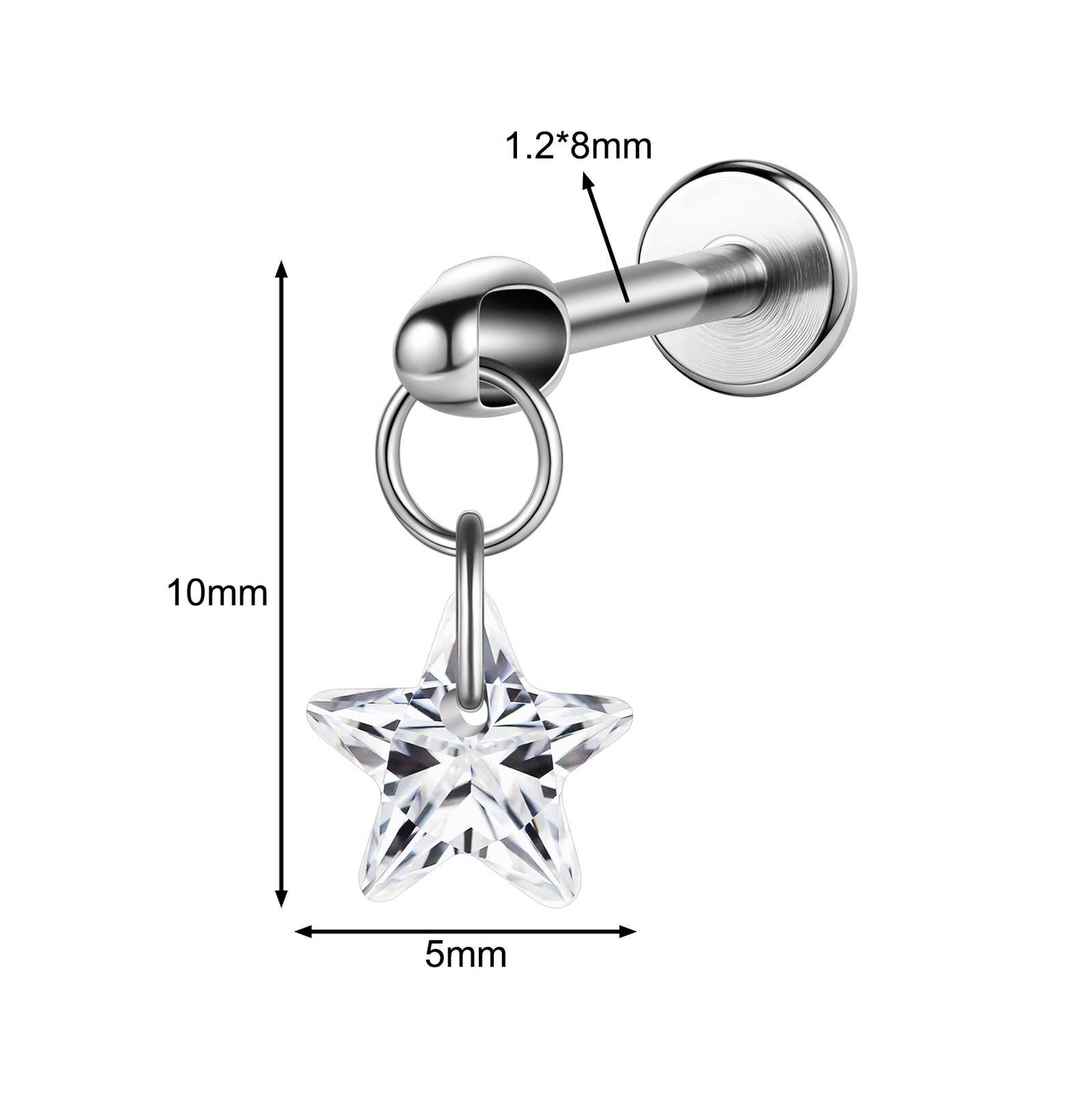 16g G23 Titanium Steel Dangle Labret Lip Stud Tragus Helix Piercing Jewelry