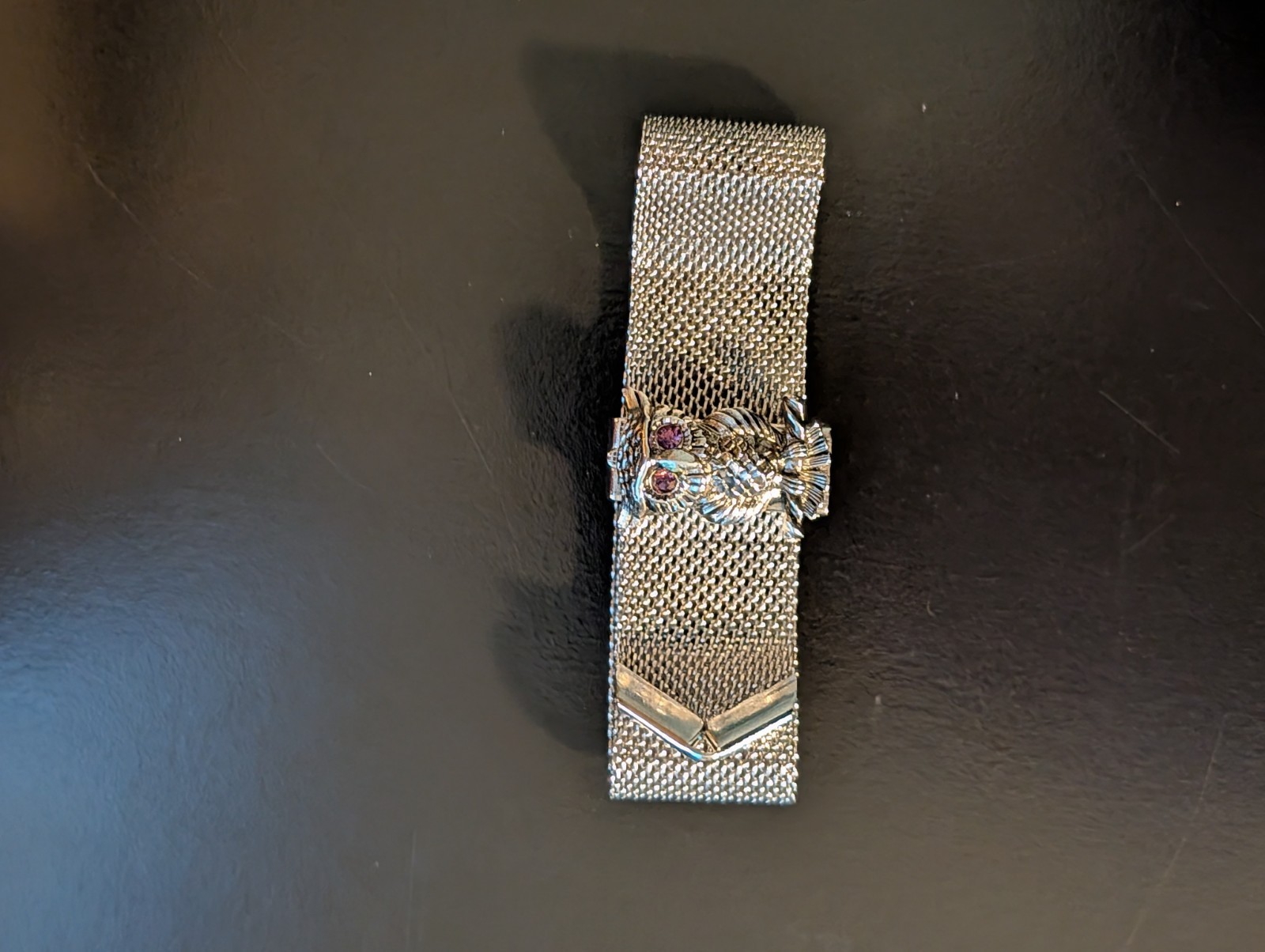 Sarah Coventry Mesh Bracelet Silver Owl Charm Vintage Signed 7.5in