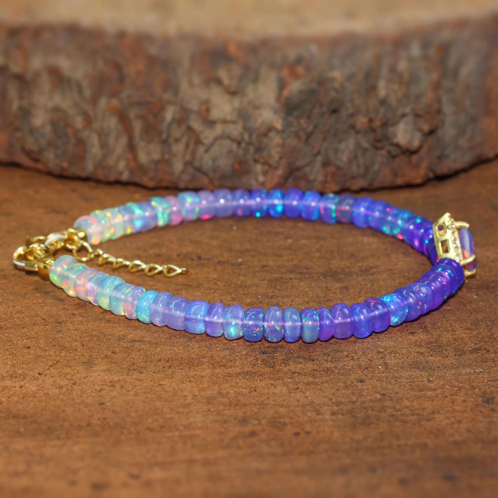 Lavender Opal Kite Charm Bracelet for Women, Ethiopian Opal Handmade Bracelet