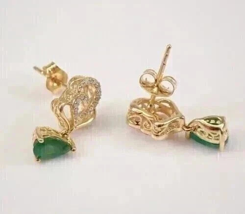 Simulated Green Emerald 3Ct Pear Cut Drop/Dangle Earrings 14K Yellow Gold Plated