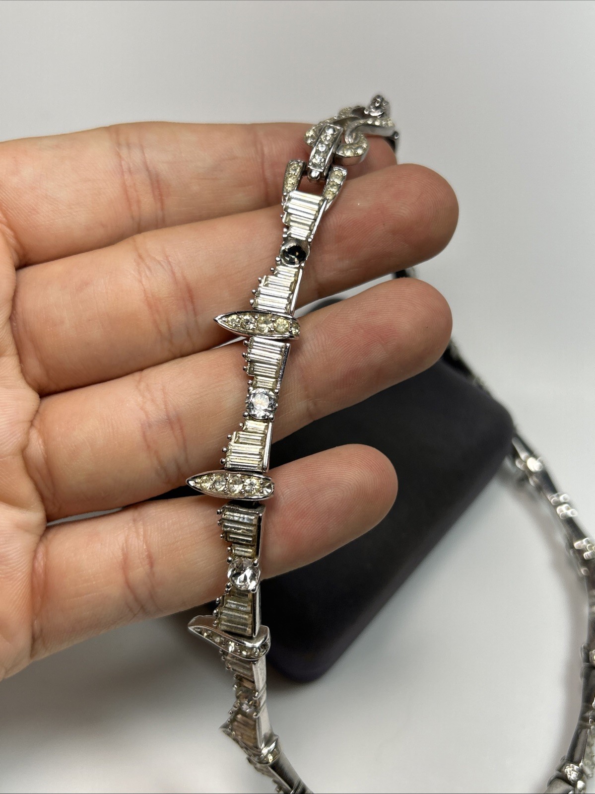 Vintage Marcel Boucher All Around Rhinestone Silver Collar Necklace 7890N