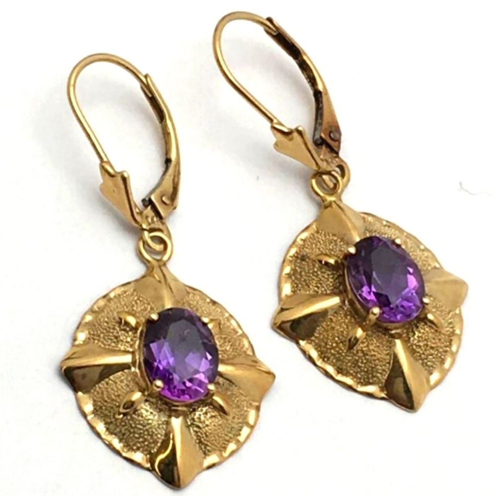 Vintage Amethyst 14K Gold Drop Pierced Earrings