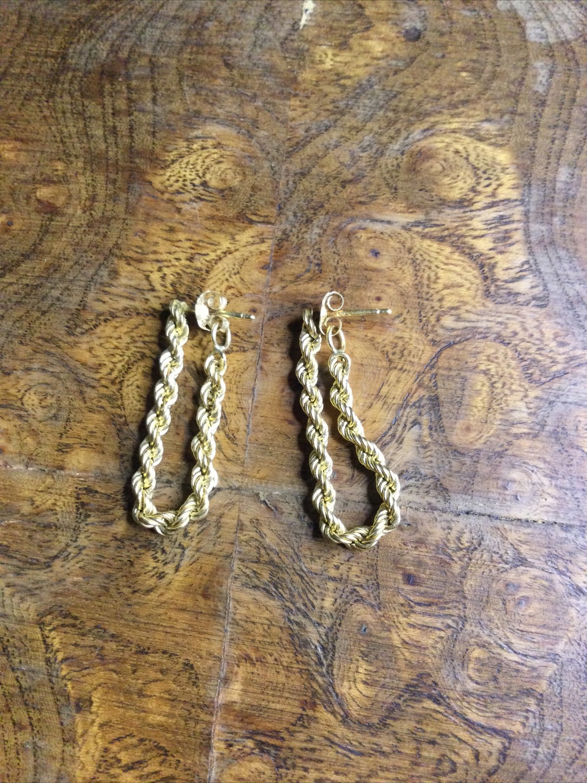 14k Yellow Gold Rope Chain Loop Pierced Earrings Vintage Style