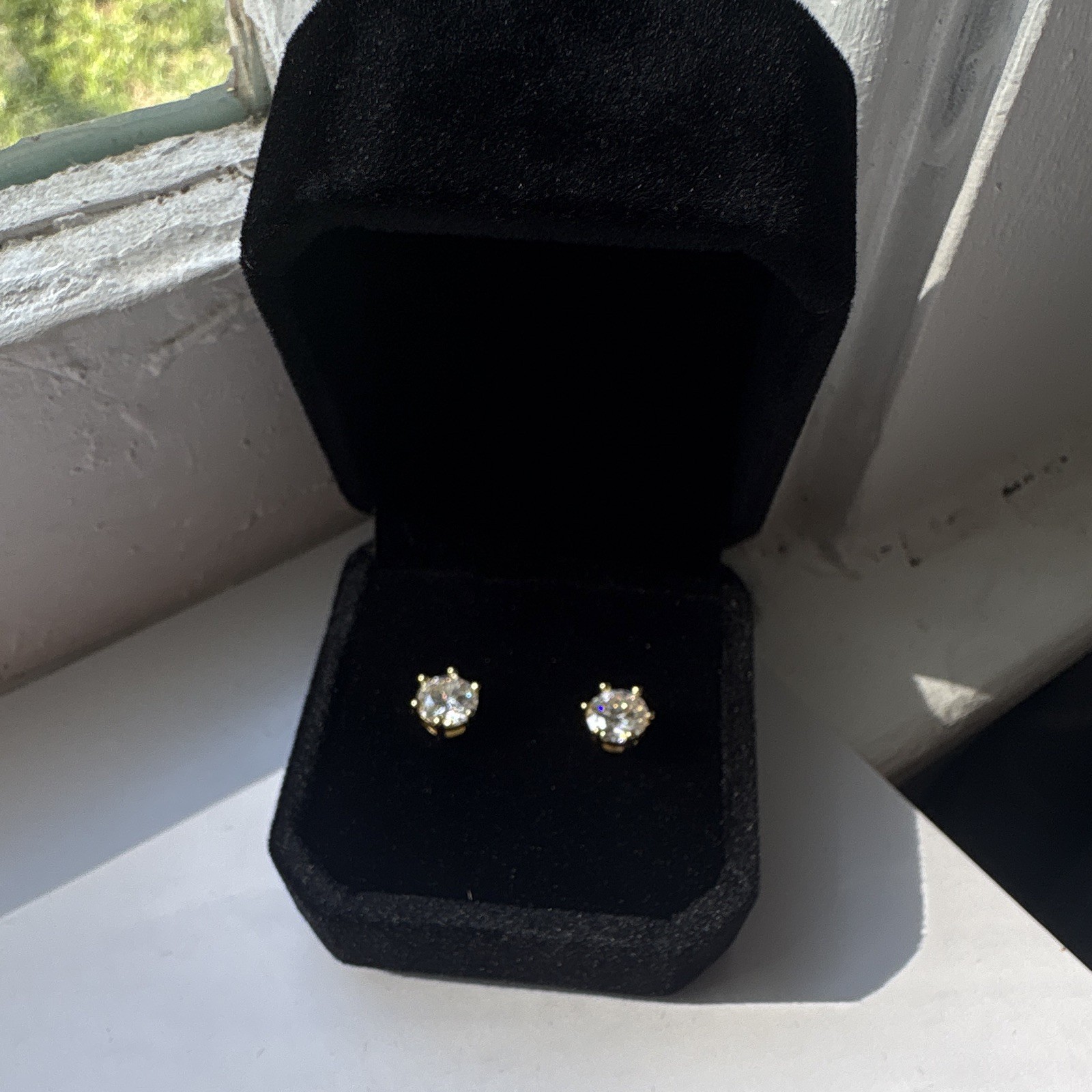 Moissanite Round Stud Earrings White/Colorless 925 Yellow Gold Sterling GRA