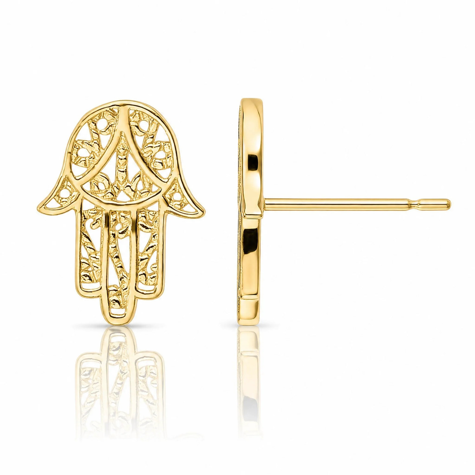 14K Yellow Gold Hamsa Post Earrings