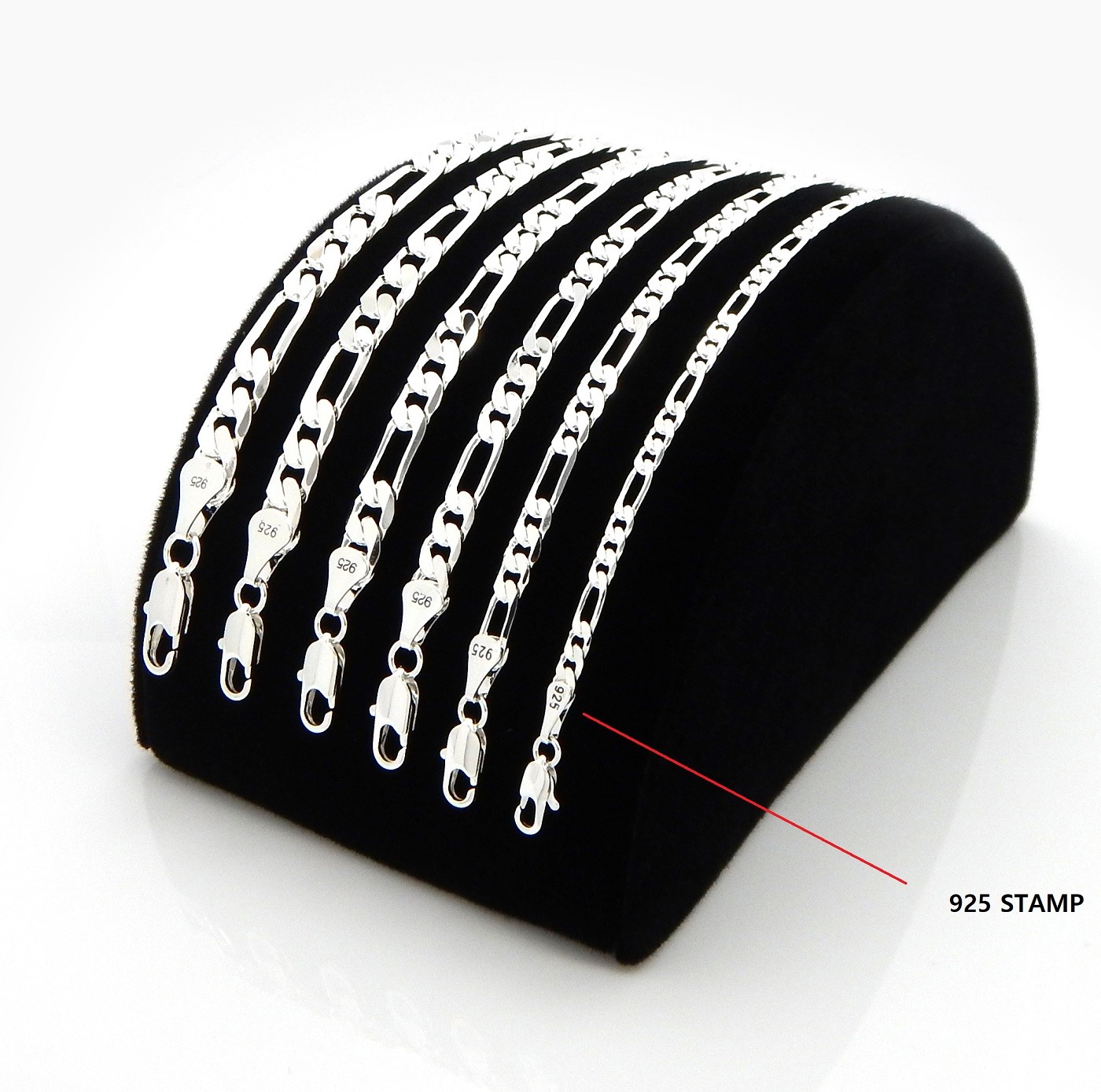 Italian Figaro Link Chain Necklace Bracelet 3mm to 7mm 925 Stamp Silver Plated