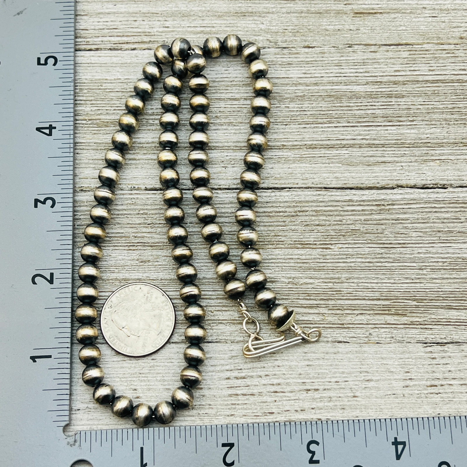 20″ Sterling silver handmade Navajo Pearl 7mm round Bead Necklace Dorinda Maria