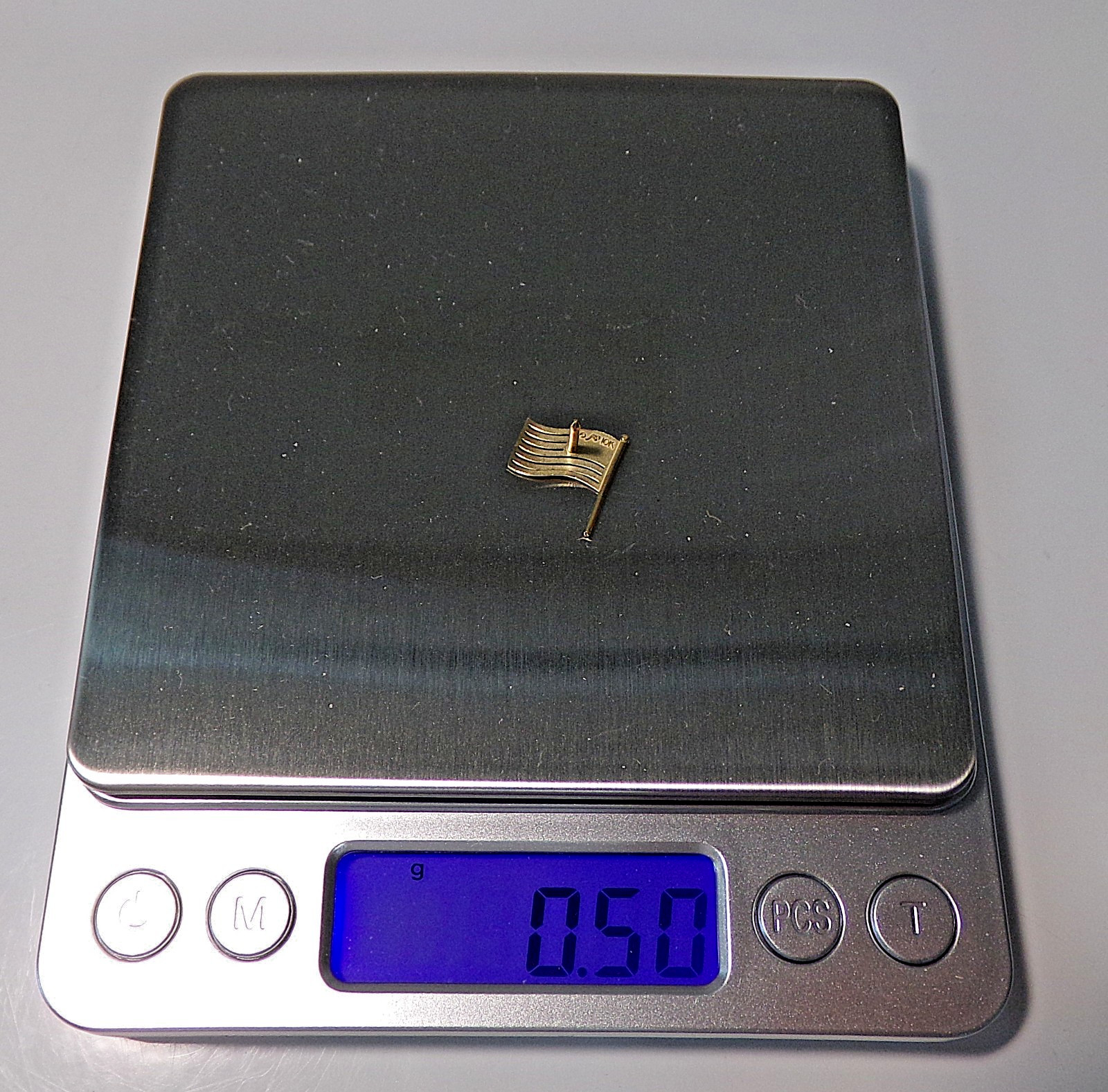Michael Anthony 10K Two-Tone Yellow & White Gold USA Flag Lapel Tie Pin w/ Box