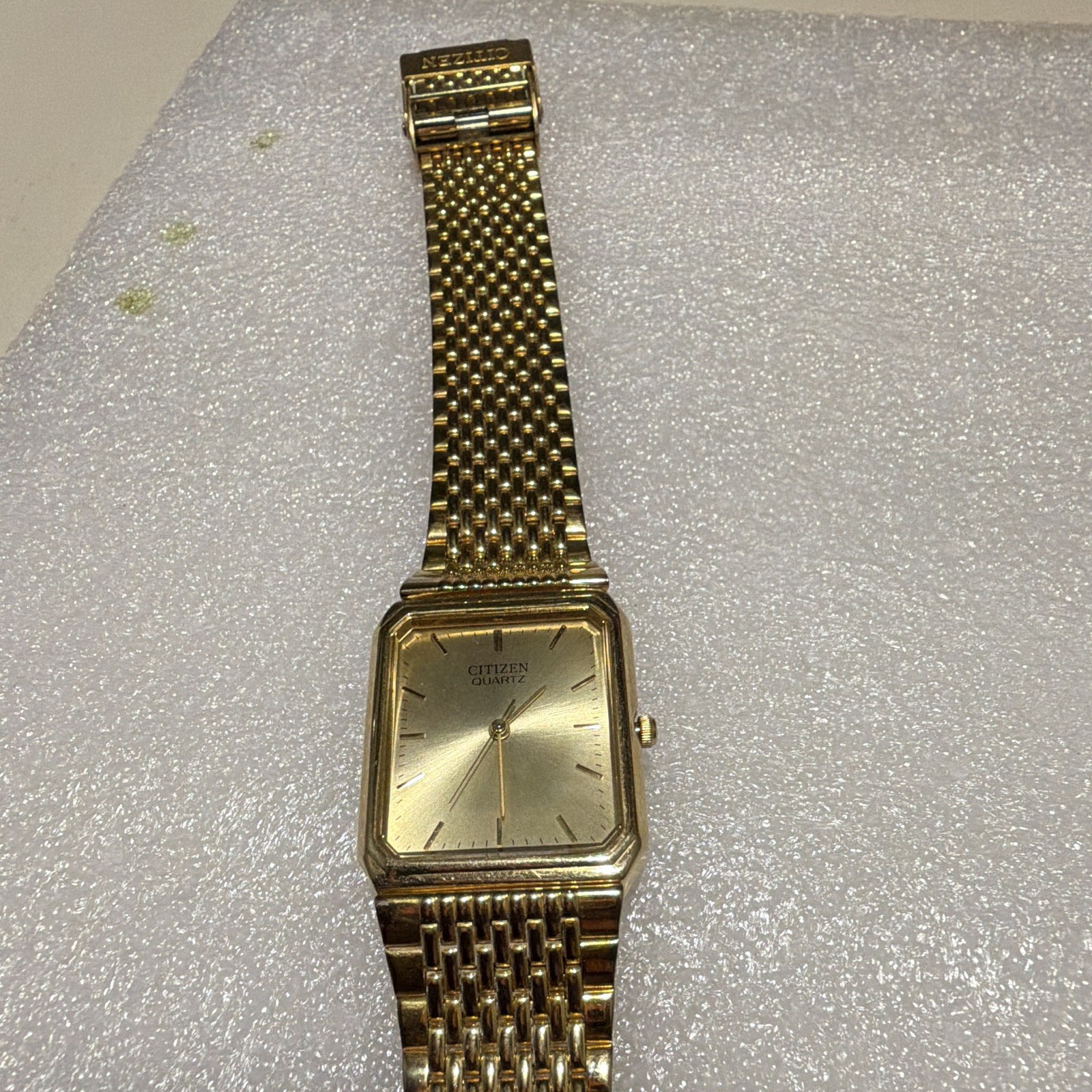 Citizen Quartz Gold Tone Square 25mm Gold Sunburst Dial Bracelet Wristwatch