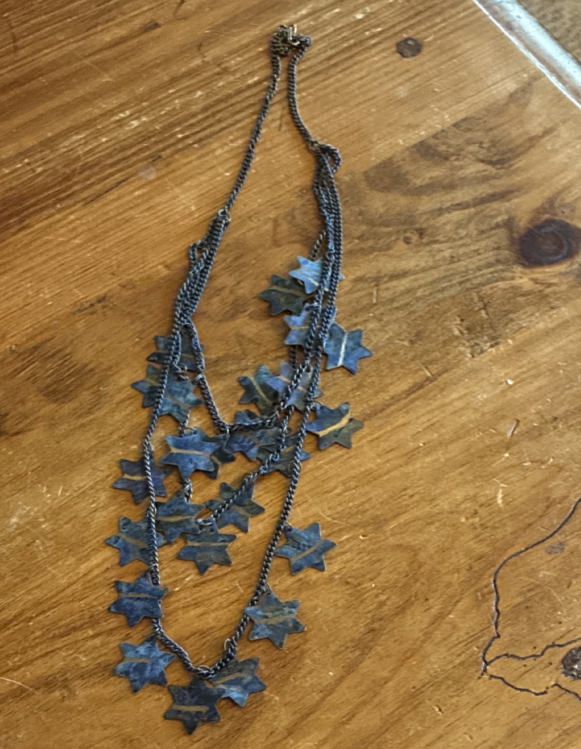 Layered Dark Blue/Green Gold Metal Stars Necklace