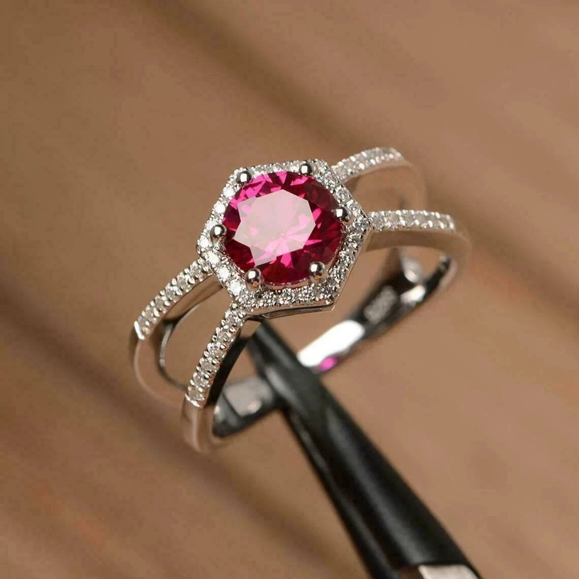2.68 Ct Round Cut Simulated Ruby Women’s Promise Band Ring 14k White Gold Plated