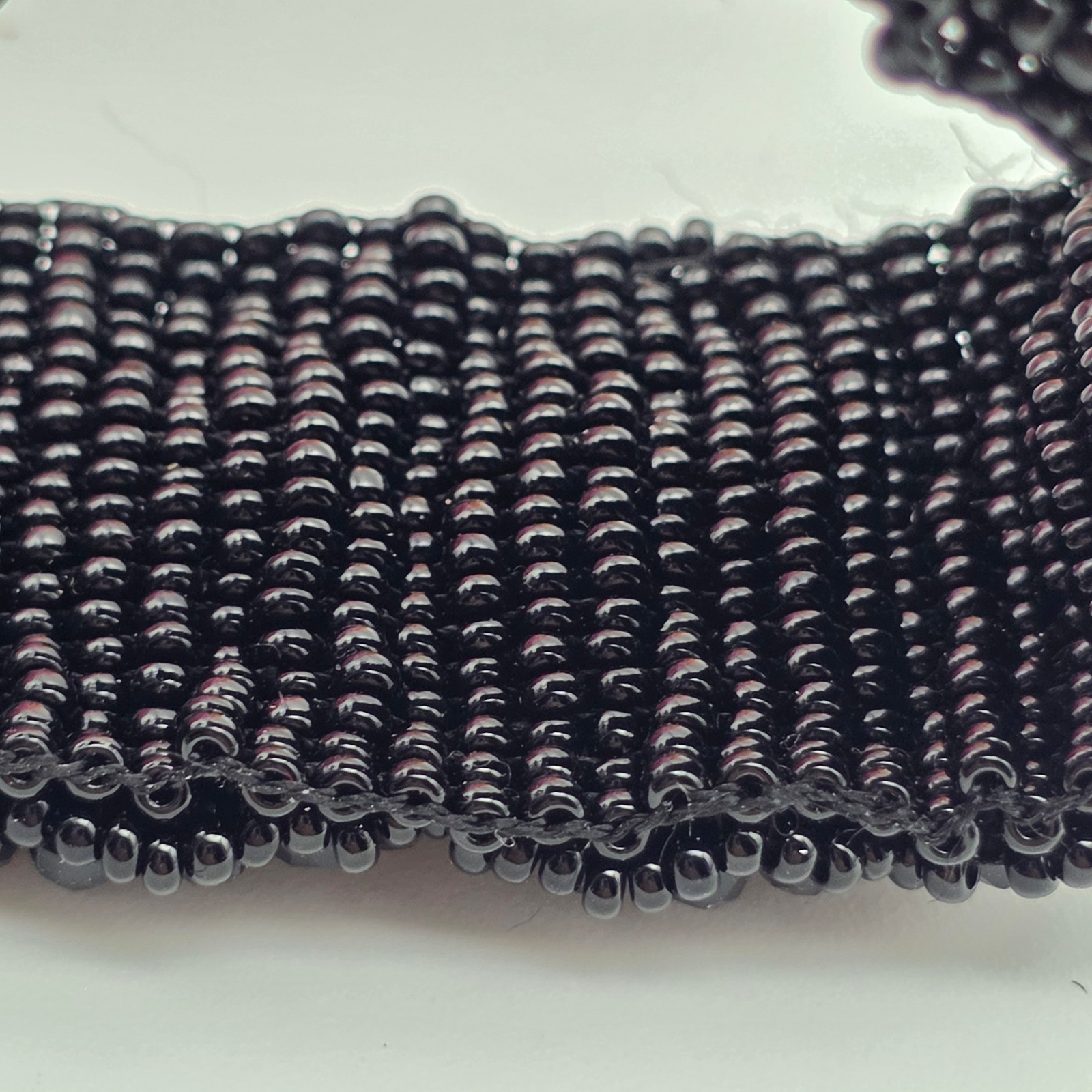 Black Crystal Seed Bead Woven Cuff Bracelet 6.5 In Toggle Clasp Boho Statement