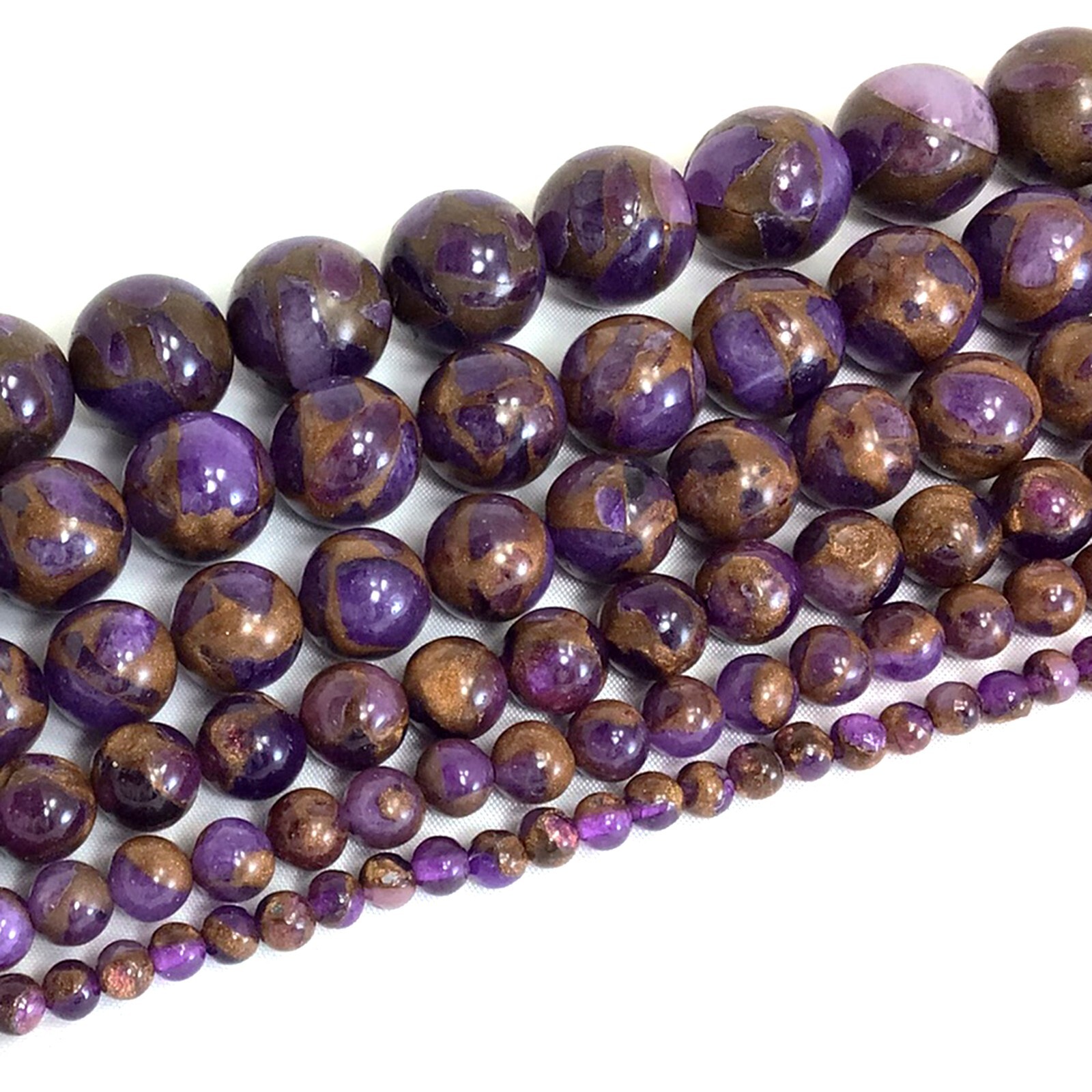 Purple copper Impression Cloisonne Variscite Jasper Round Bead 15″ 4 6 8 10 12