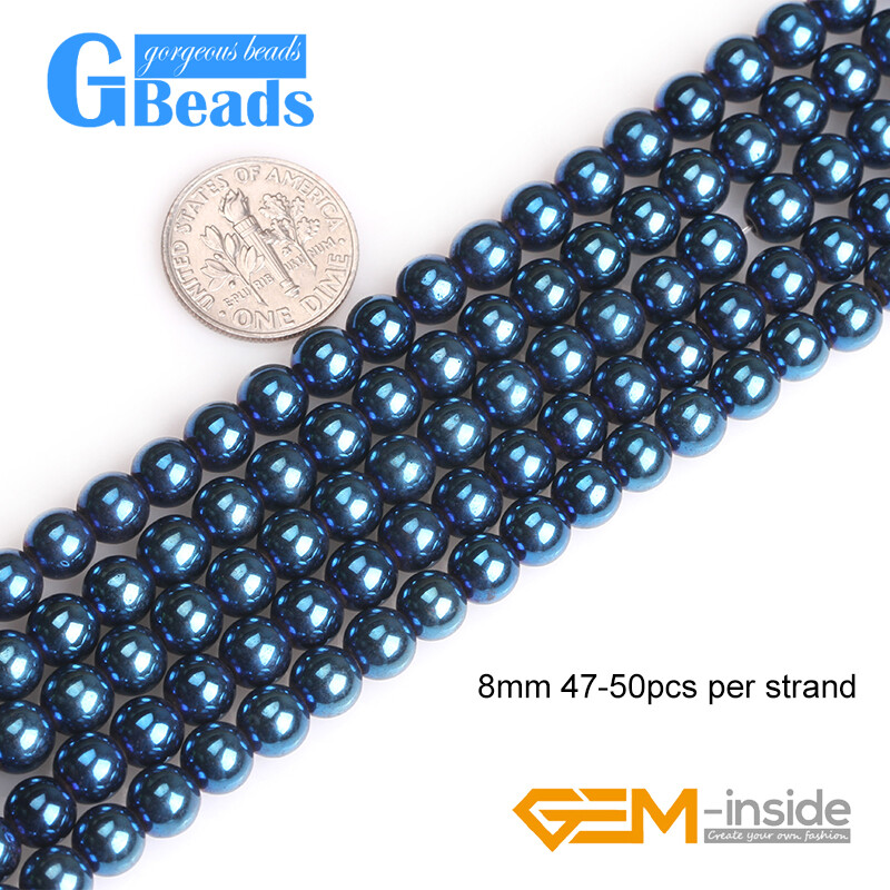 Golden Blue Rainbow Black Hematite Stone Smooth Round Wholesale 6mm 8mm gbeads