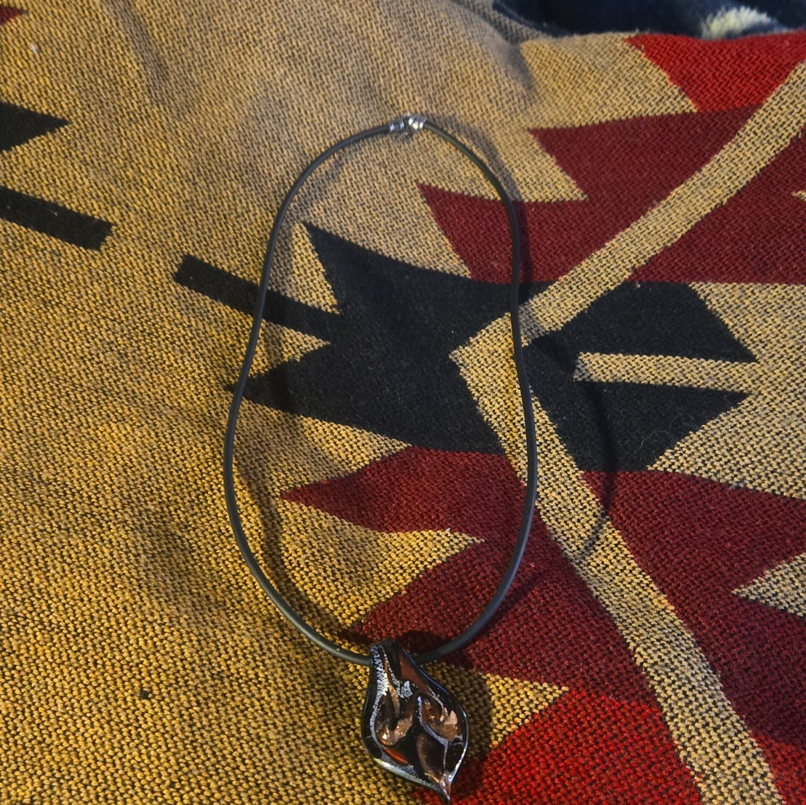 Black Cord Necklace Glass Leaf Charm Pendant Hook Closure No Stone