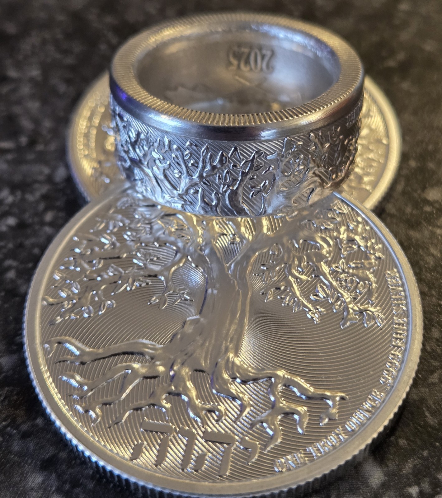 2025 Niue 1 Ounce $2 Tree of Life Coin Ring 999 Silver You Pick Sz. 8-13 Hebrew