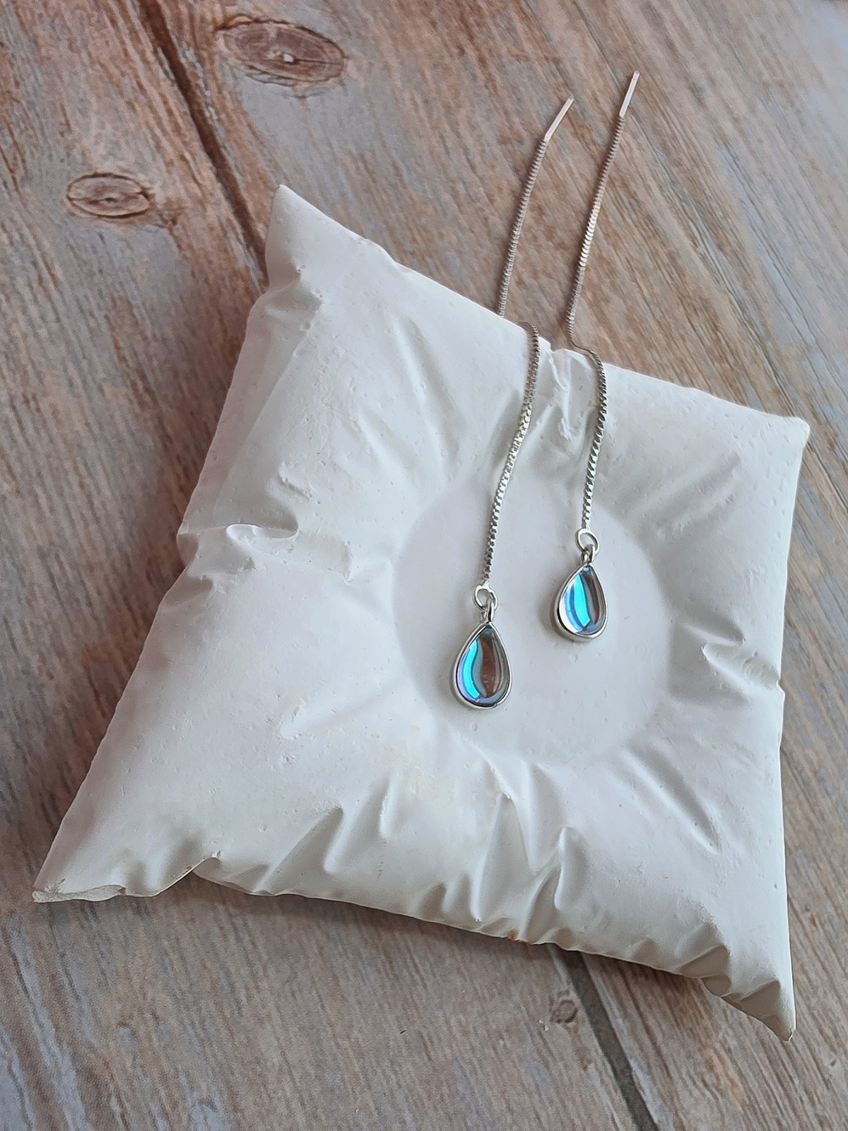 925 Silver Moonstone Threader Earrings June Birthstone Gift for Her Birthday