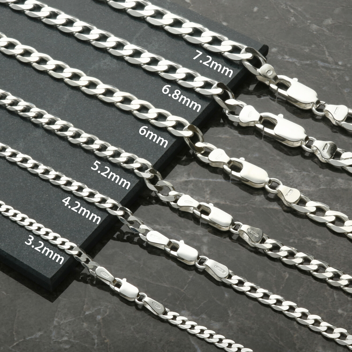 925 Sterling Silver 16, 18, 20, 22, 24, 26, 28, 30 inch Flat Curb Chain Necklace