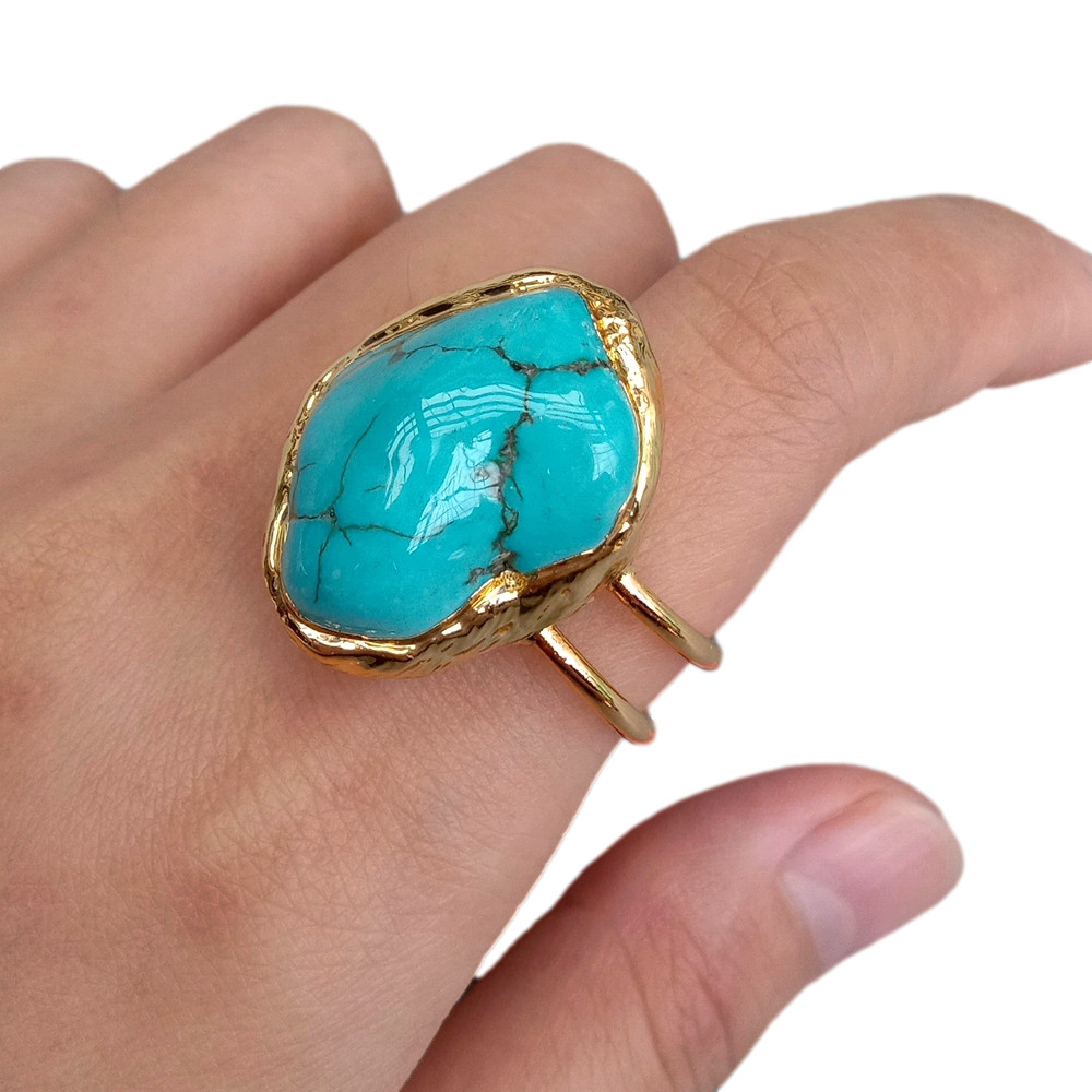 Big Blue Turquoise Rings New Fashion Gold Plated Stone Ring