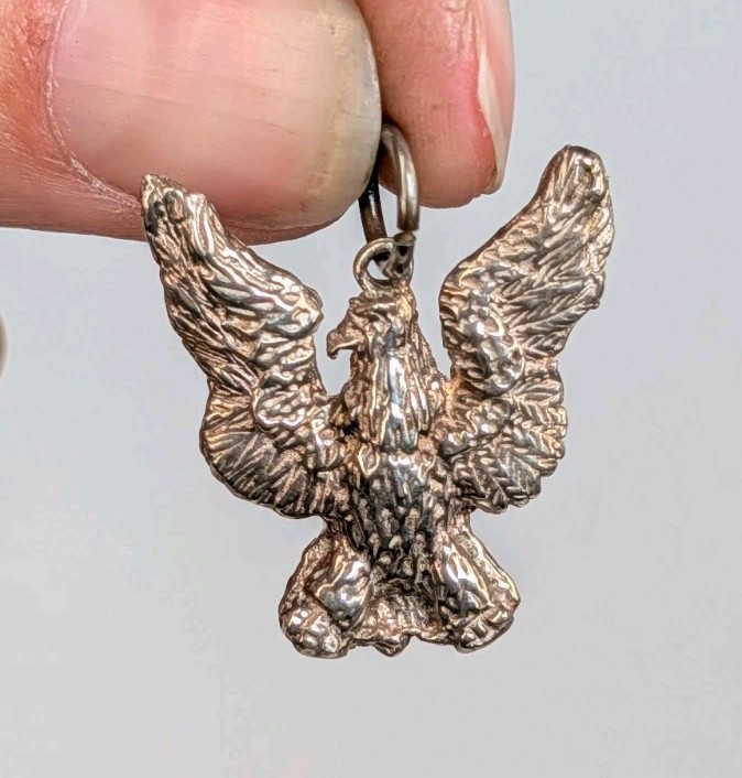 Vintage Sterling Silver Casted Flying American Eagle Bird Solid Pendant Charm