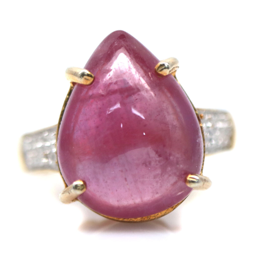 925 Sterling Silver 12 x 15 mm. Pink Ruby & White Zircon Ring Size 6.25