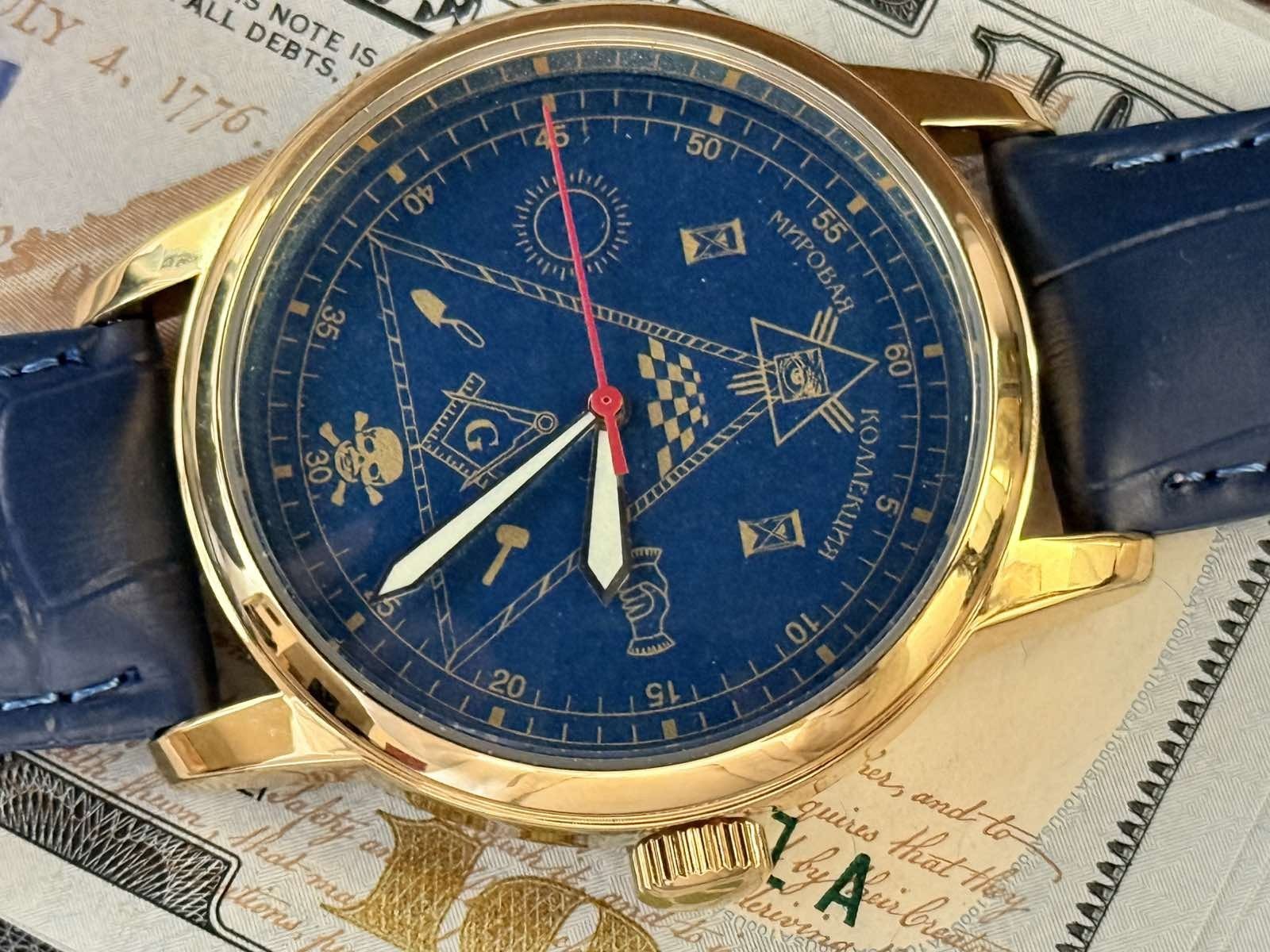 Mason Raketa 1990s Watch,Blue Soviet Mechanical Skull Men’s Wrist Pyramid USSR