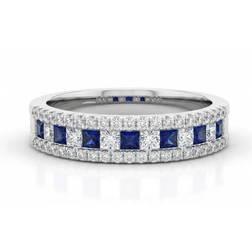 Natural Real ( Not Lab Grown ) Comfort Fit Eternity Band 3 Ct Accented Blue