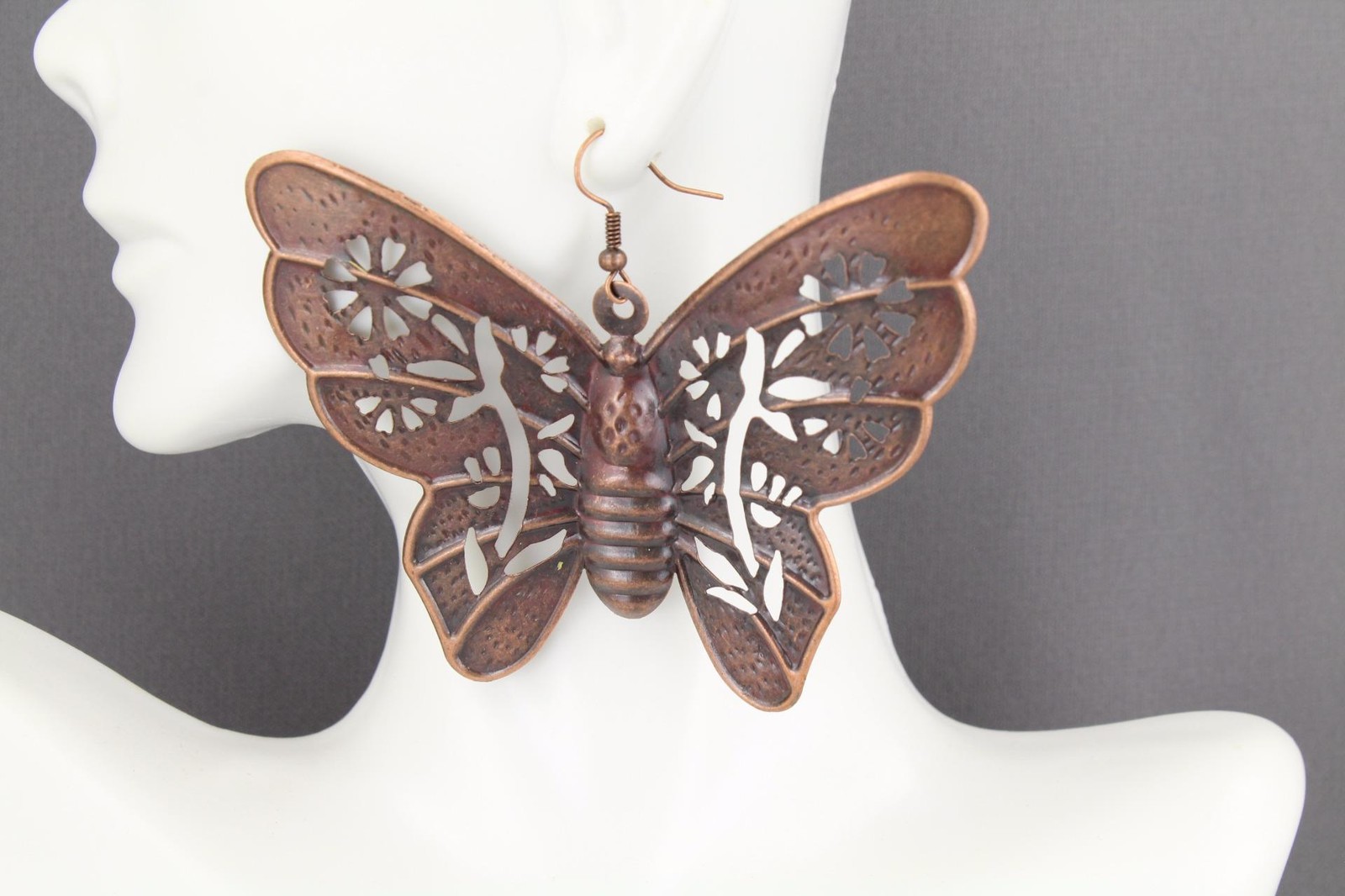 Copper huge butterfly earrings big giant lightweight dangle earrings large size