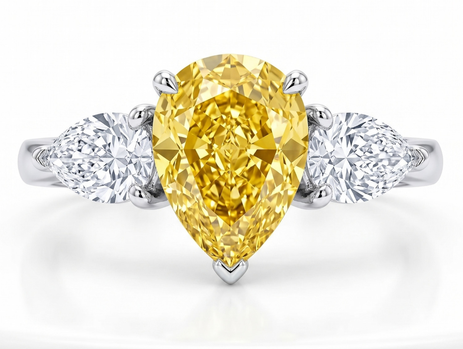 8.00 Ct Certified Pear Cut Natural Yellow Diamond Ring VVS1 White Gold Finish