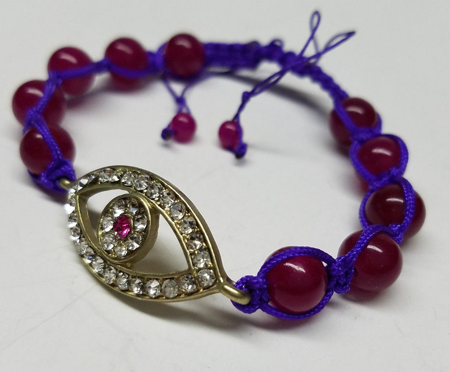 Evil Eye Purple Beads Adjust String Ethnic Bracelet Good Luck Protection Success
