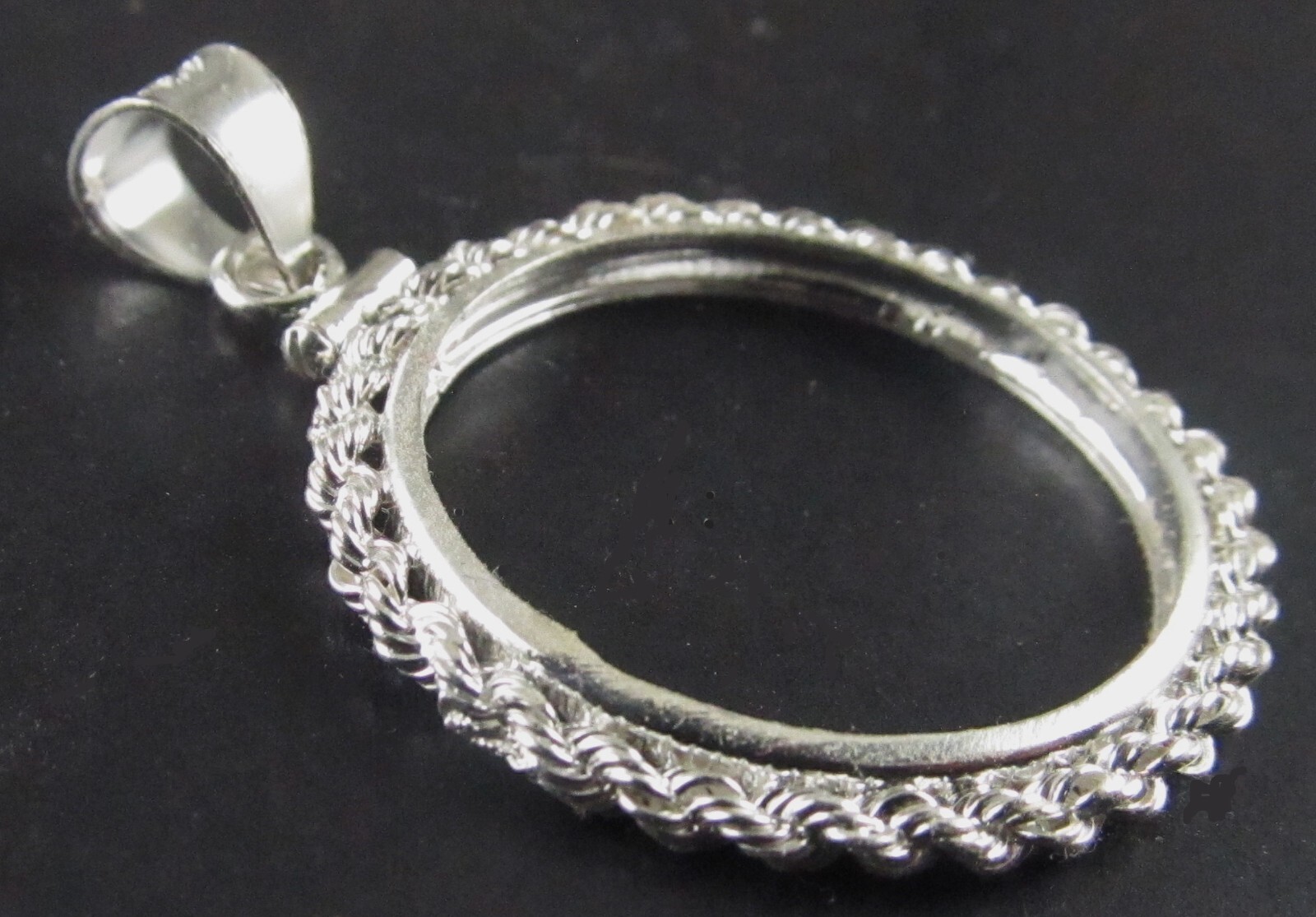 Coin Frame U. S. Half Dollar Rope Sterling Silver Bezel Soldered Bail NEW