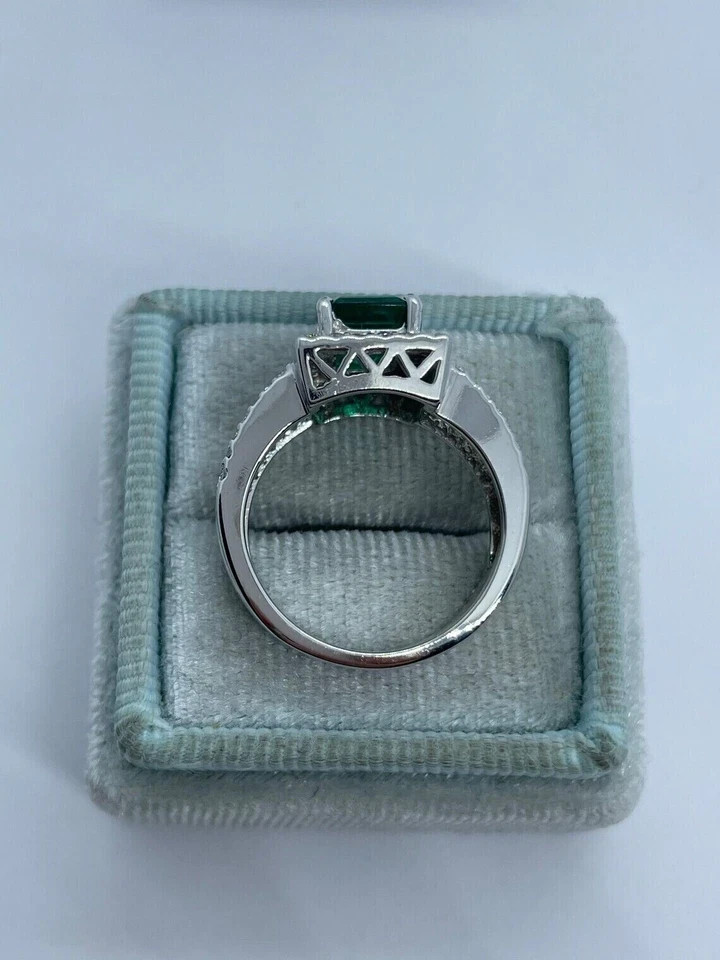 2.00Ct Lab Created Emerald Halo Engagement Ring 14K White Gold Plated