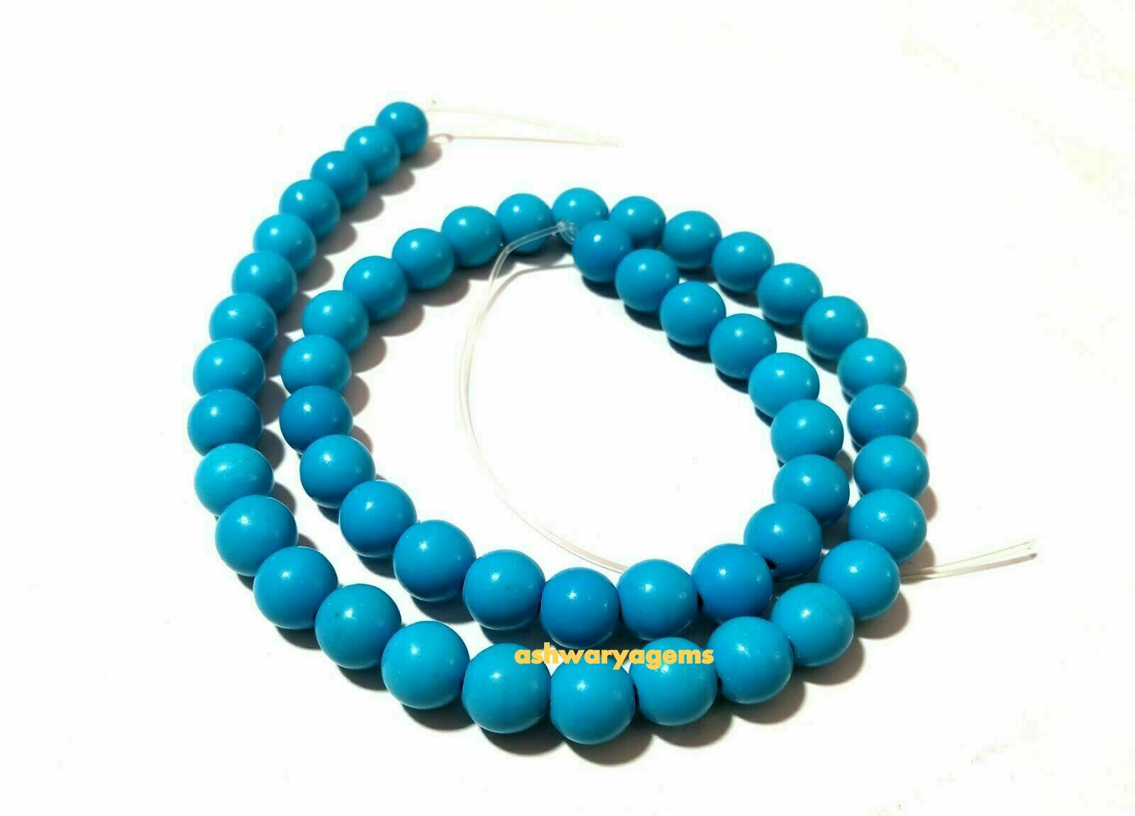 Sleeping Beauty Lab Grown Turquoise Round Smooth 8mm Gemstone Beads 14 Inch