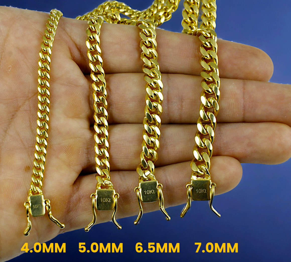 10K Yellow Gold SOLID Miami Cuban Link Necklace Bracelet Chain 2mm-11mm 7″-30″