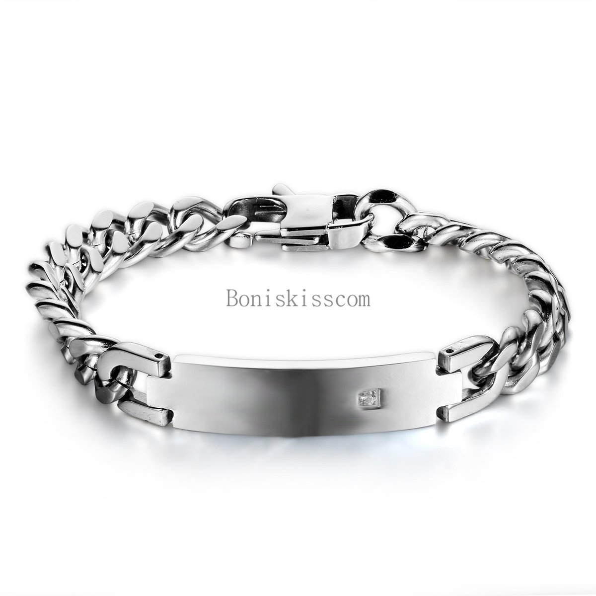 Silver Stainless Steel Cuban Curb Chain ID/Identification Bracelet for Lovers