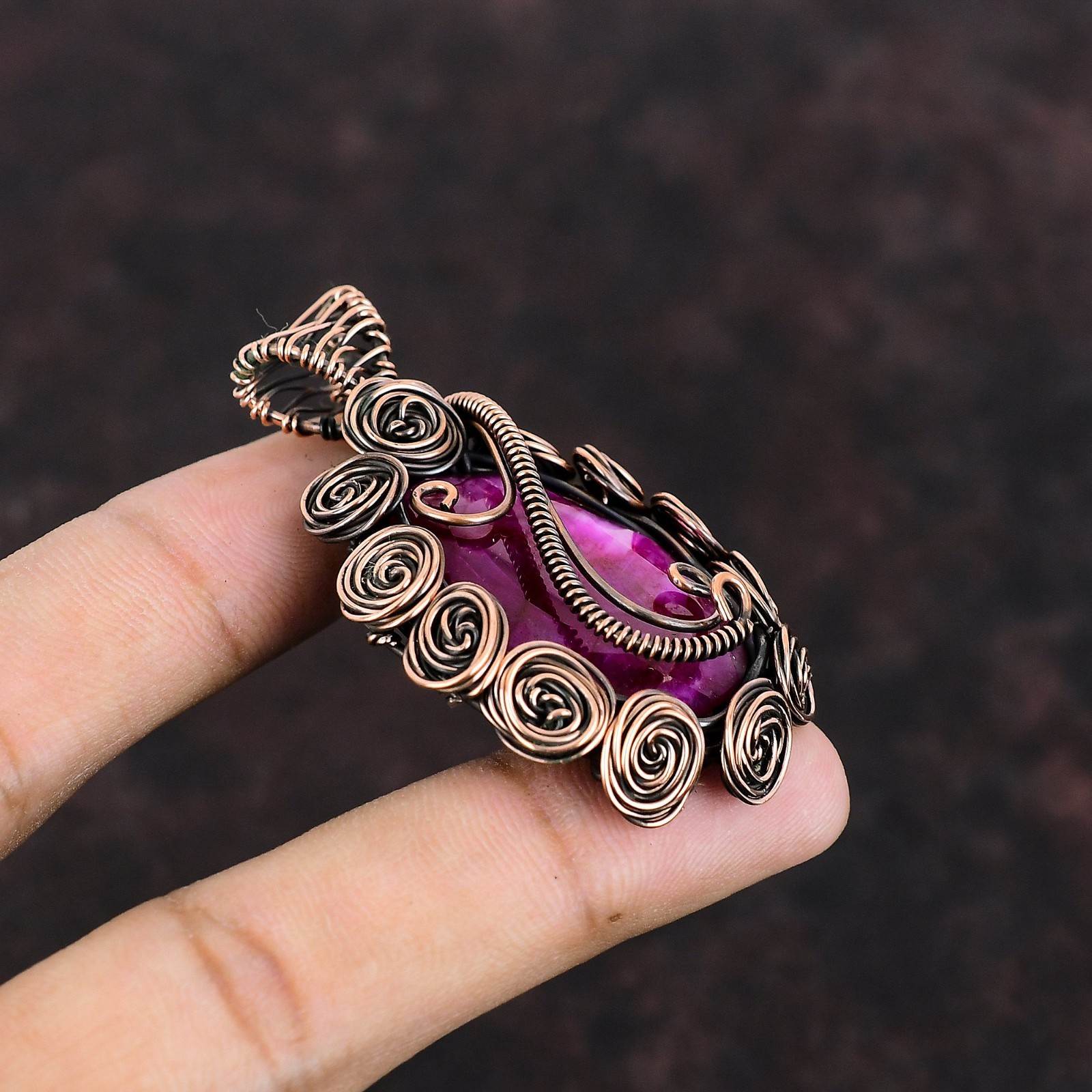 Sisters Day Deal Kashmir Rubi Stone Wire Wrapped Flower Pendant Jewelry Copper