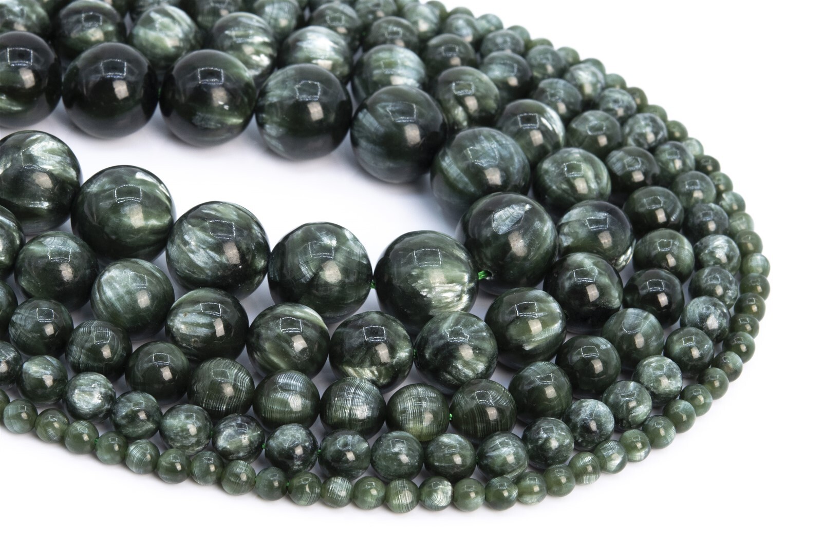 Genuine Natural Ink Green Seraphinite Grade AAA Round Beads 4-5/6/8/9-10/12MM