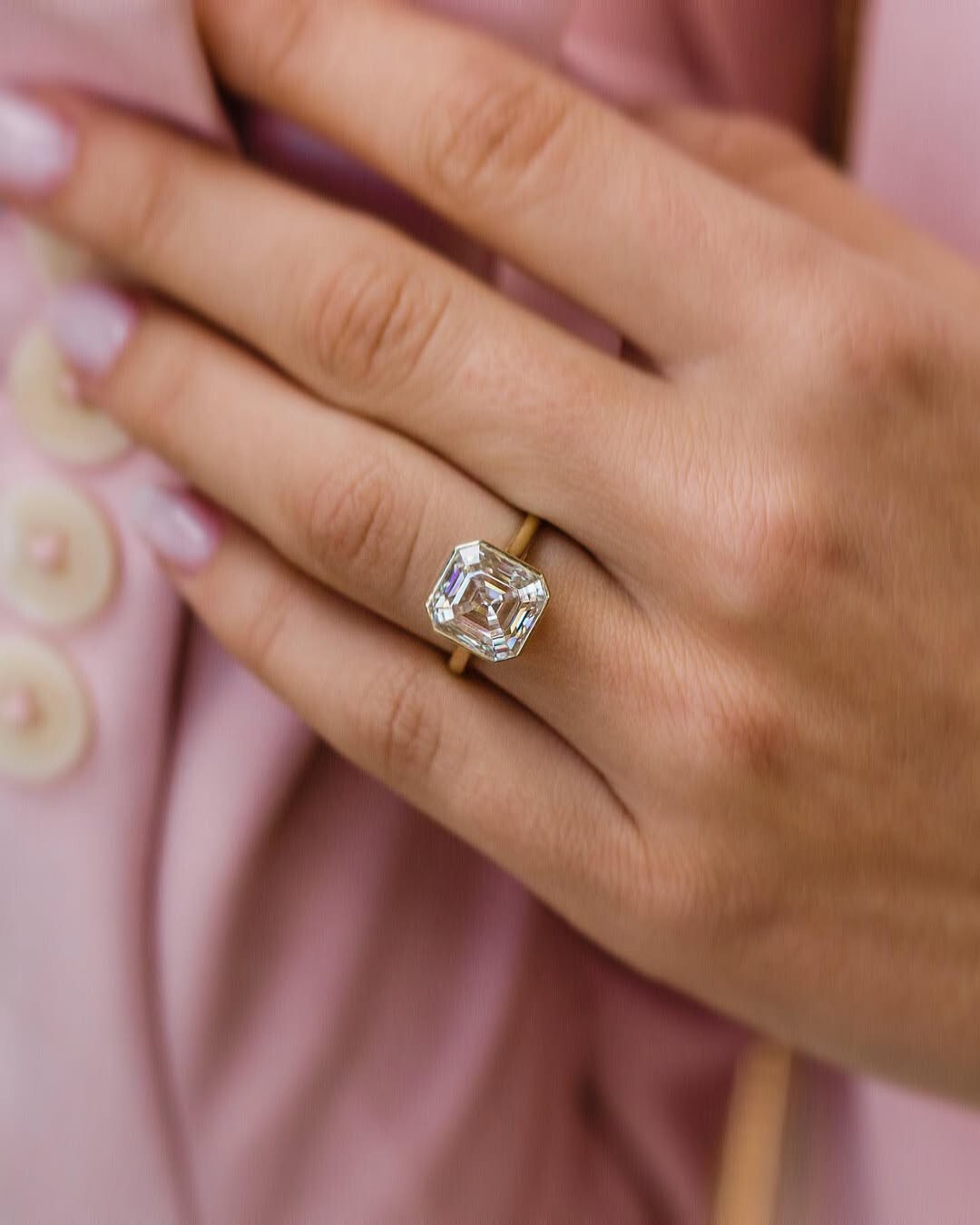 4.18 CT Old Mine Asscher Cut Moissanite Bezel Set Engagement Ring, Women Jewelry
