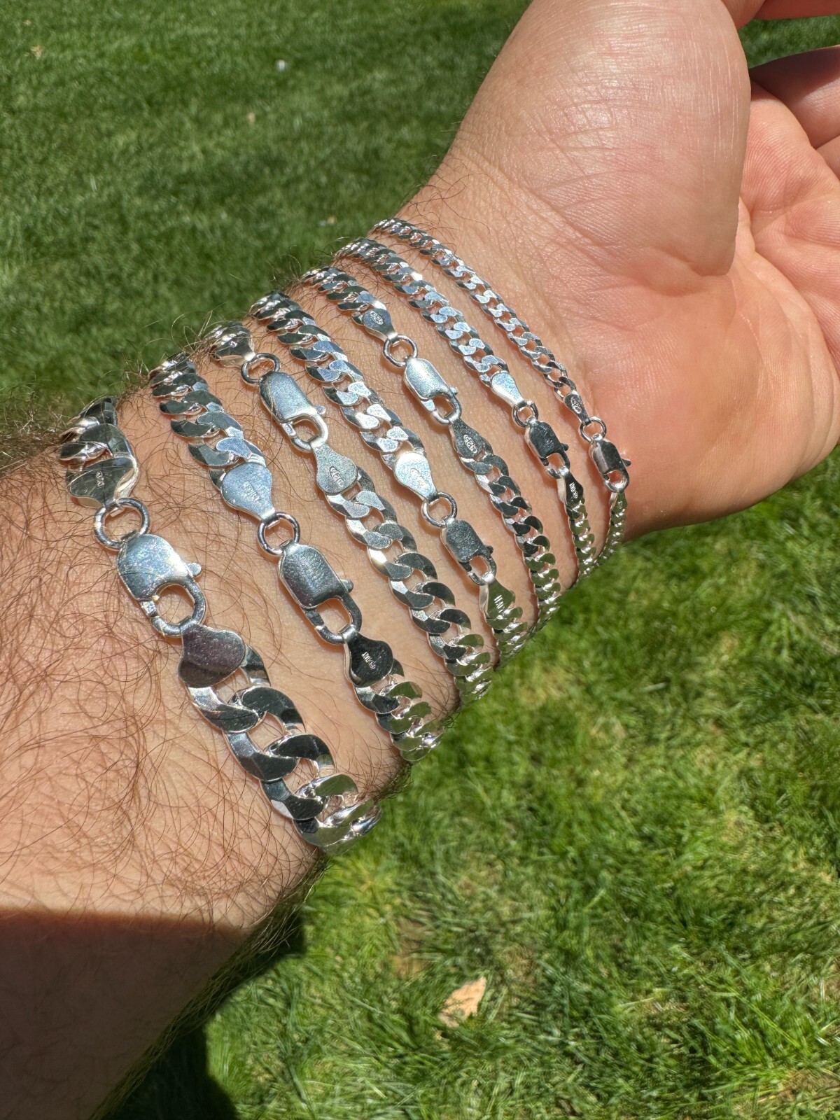 Real Solid 925 Sterling Silver Flat Curb Cuban Link Bracelet 3-10mm ITALY MADE
