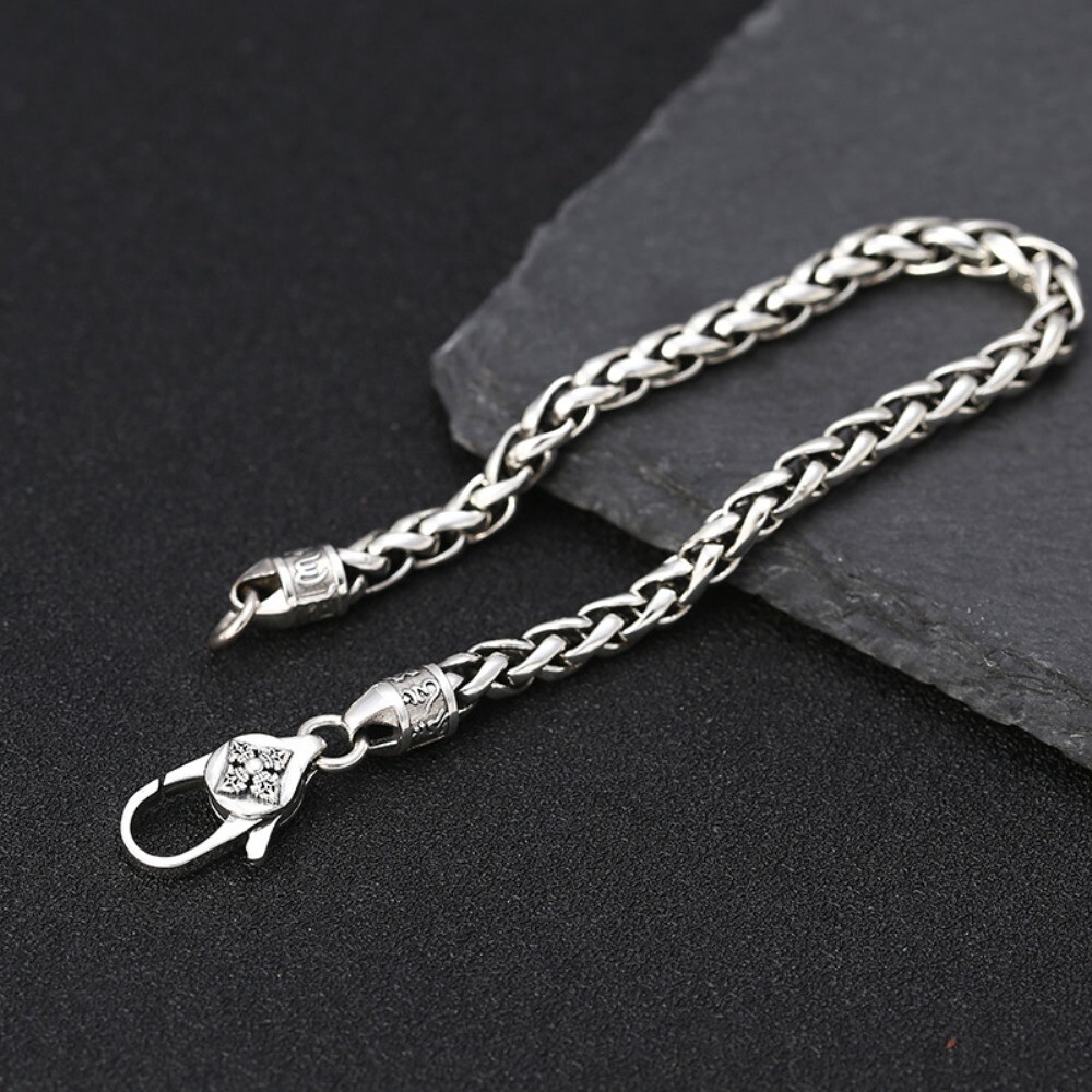 Solid 925 Sterling Silver 5mm Square Wheat Link Chain Men’s Bracelet 7.08-8.26″L