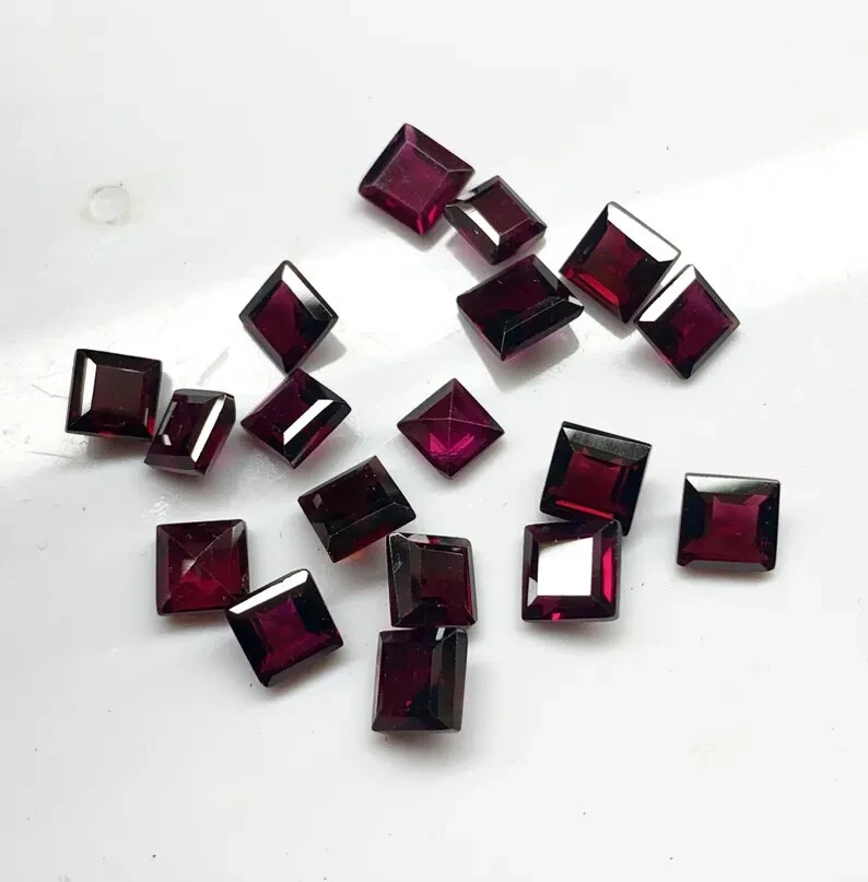 Natural Red Garnet Square Shape Gemstone Lot, AAA+++ Faceted Cut Garnet Gemstone