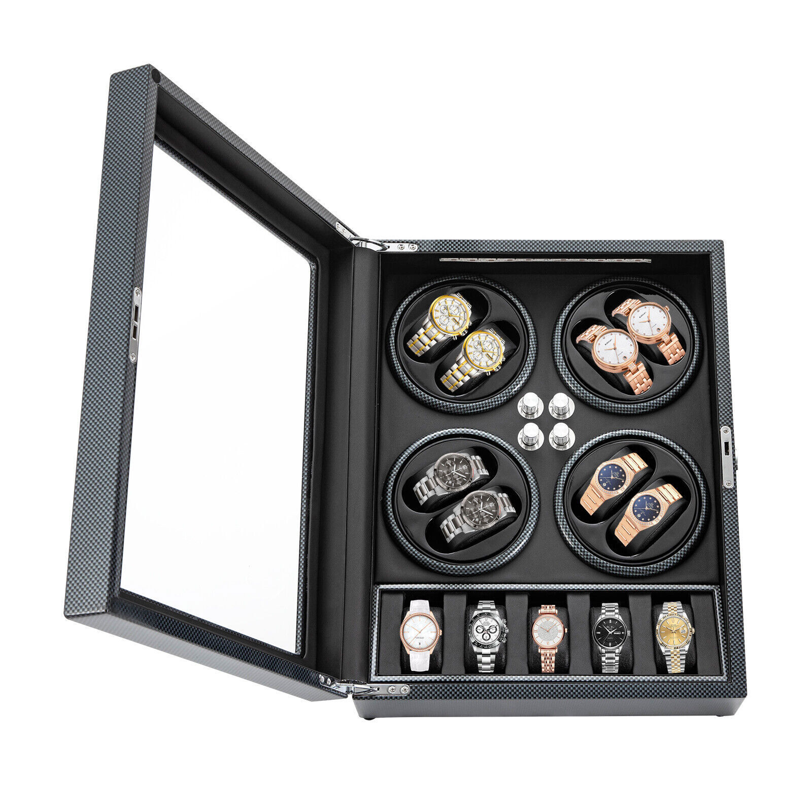 Watches Display Storage Case Automatic Rotation Watch Winder Box+LED Light NEW