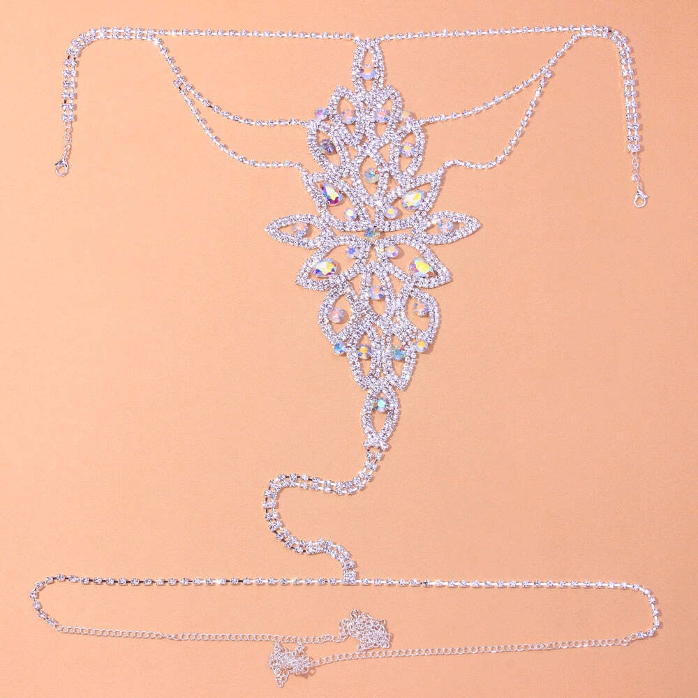 Rhinestone Crystal Harness Bra Pantie Thong Lingerie Set Shiny Bikini Sexy Body