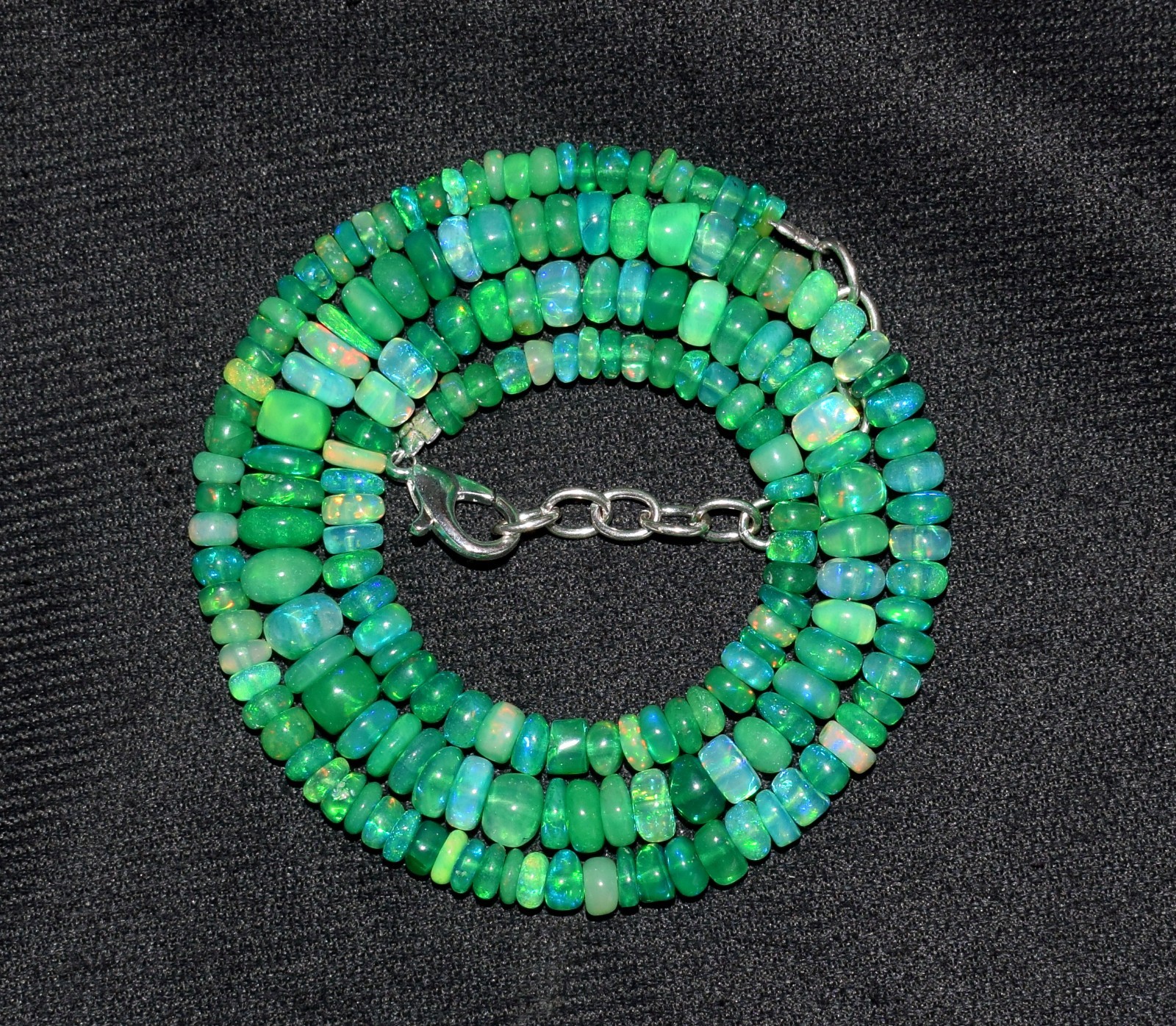 16″Natural Ethiopian Opal Wello Fire Opal Gemstone Bead Necklace