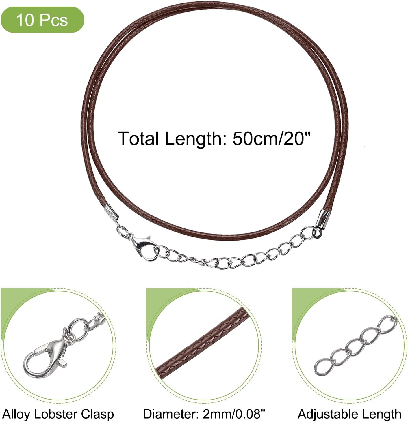 10Pcs 18 Inch Waxed Necklace Cord, Bulk Necklace String with Clasp