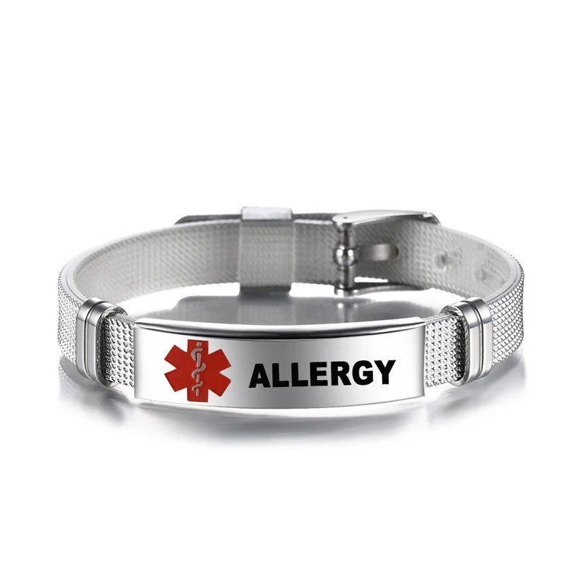 Silver Medical Alert Adjustable Bracelet Stainless Steel Epilepsy Diabetes
