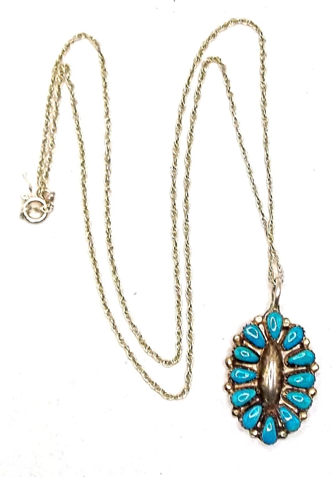 Vintage Zuni Mary Ann & Felix Chavez Sterling 12 Sleeping Beauty Stone Necklace